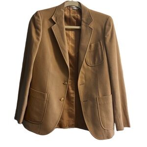 Women’s vintage tan wool blend blazer with gold anchor detail buttons size 10